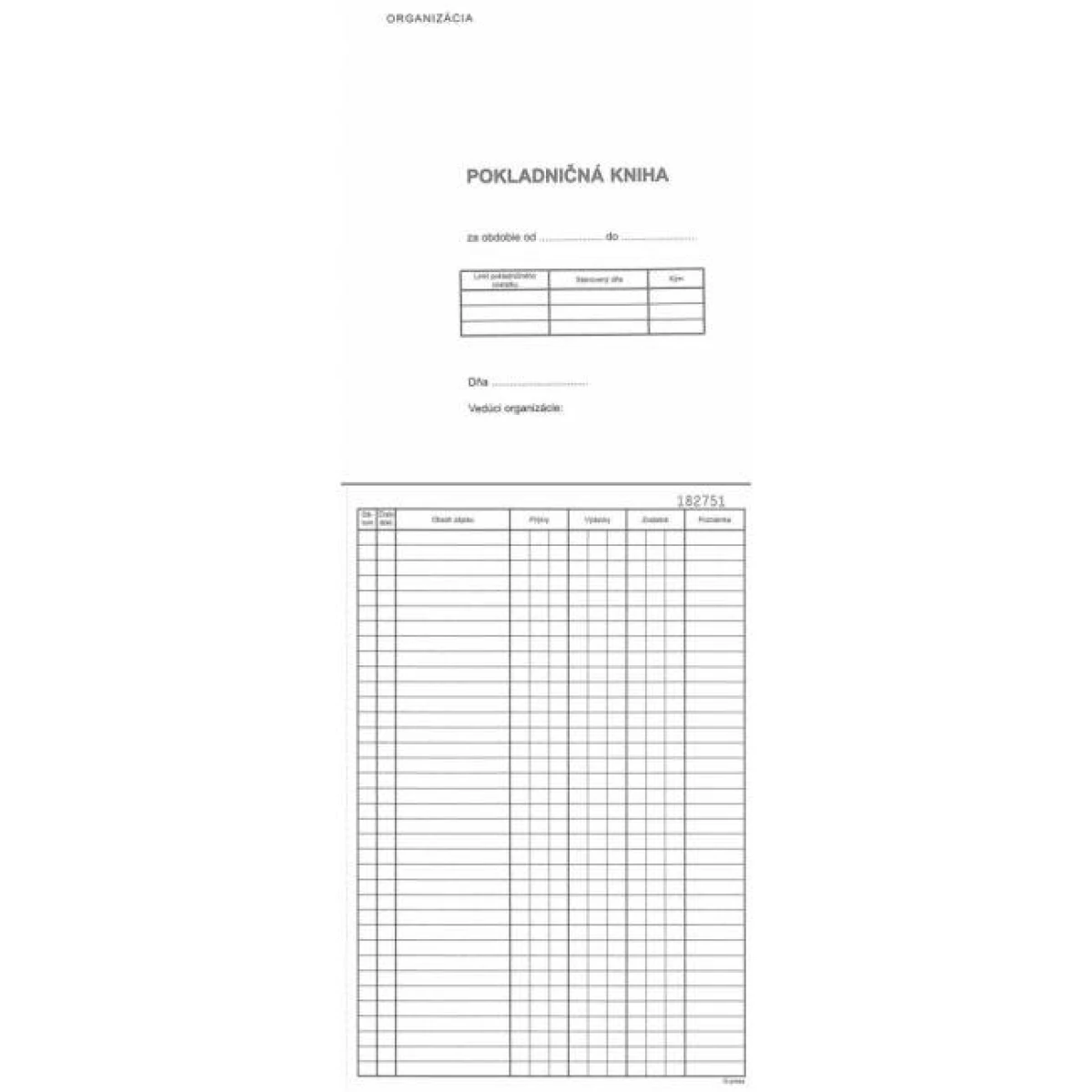 Pokladničná kniha, A4, číslovaná priepisová, 50x2 listy, samoprepis 