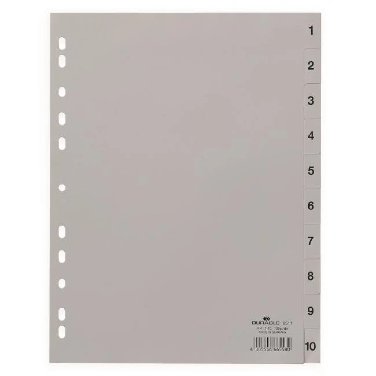 Plastový rozraďovač DURABLE 1-10 sivý 