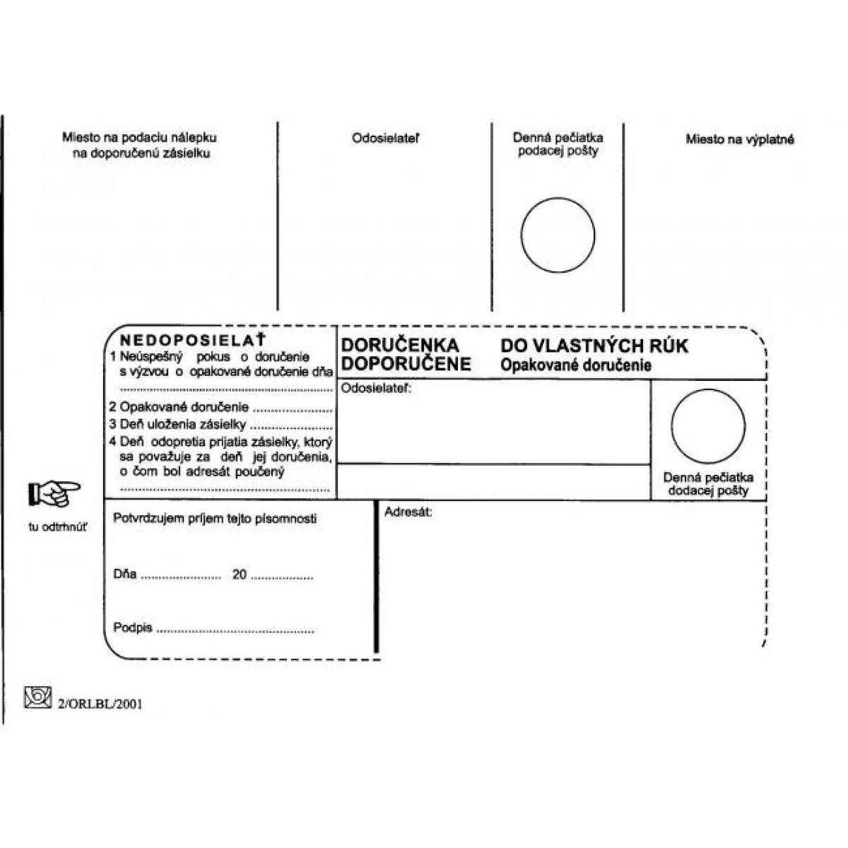 Poštové obálky B6 doručenka do VR OD, Nedoposielať, 1000 ks 