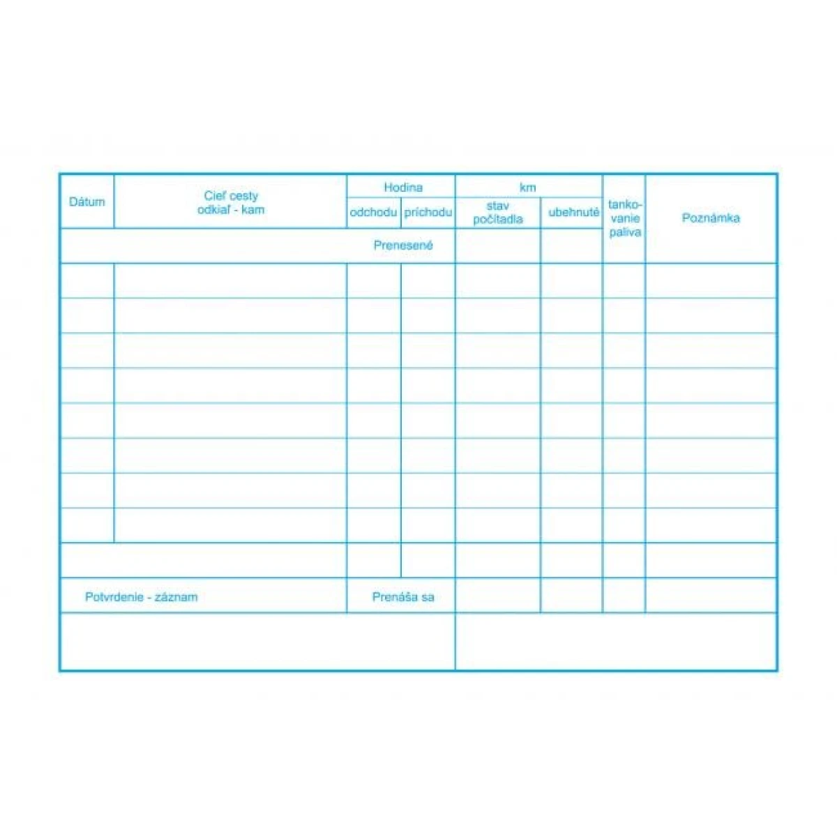 Evidencia prevádzky osobného motorového vozidla, A5, 60 listov 