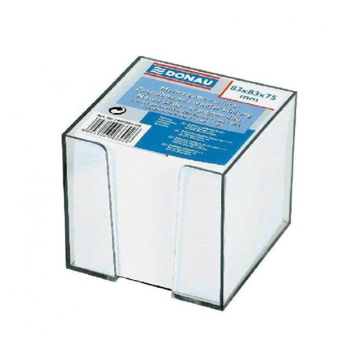 Poznámkový bloček kocka nelepená, 83x83x75 mm, biela, v čírej krabičke 