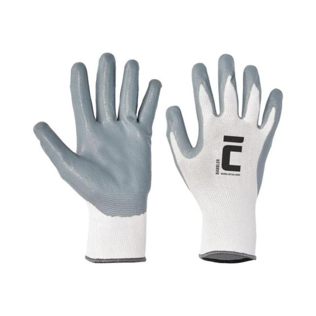 Rukavice nylon/úplet/nitril BABBLER, sivé/biele, veľ. 7/S 