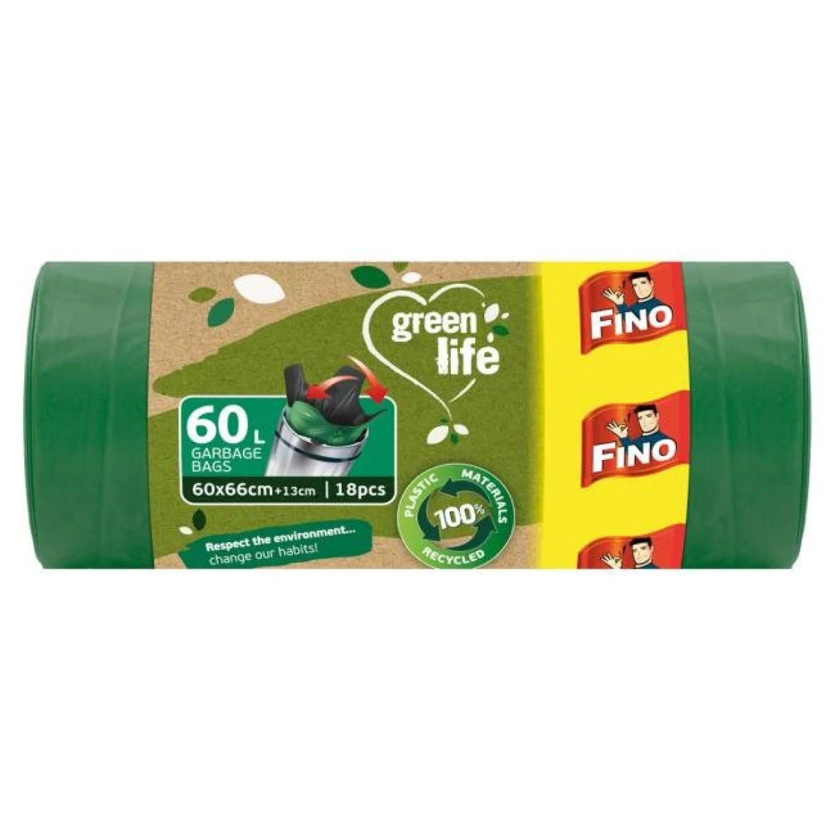 Vrecia zaväzovacie FINO Green Life Easy 60 ℓ, 27 mic., 60 x 66 cm (18 ks) 