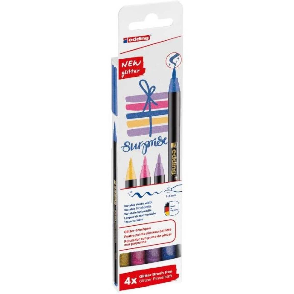 Sada popisovačov edding 1340/4S glitter, pastelové farby, vláknový hrot 