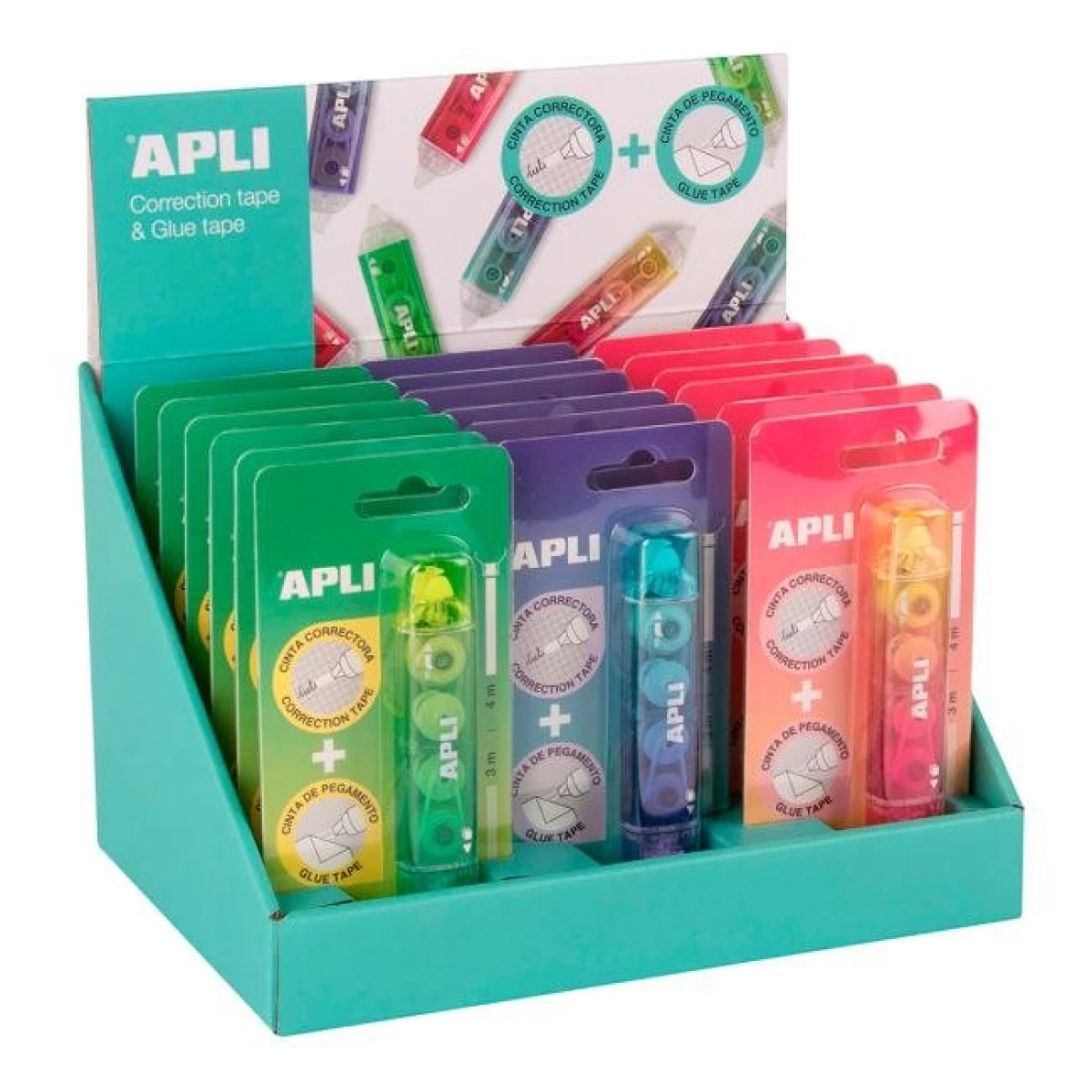 Korekčný roller a lepidlo APLI 2v1, mix farieb 