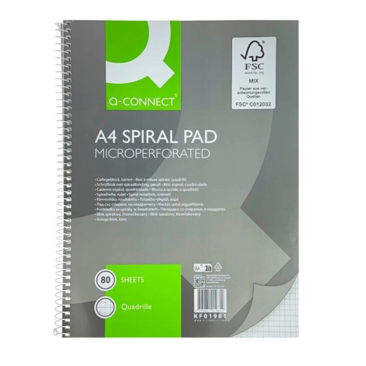 Blok College Q-CONNECT A4, 80 listov, štvorčekový 