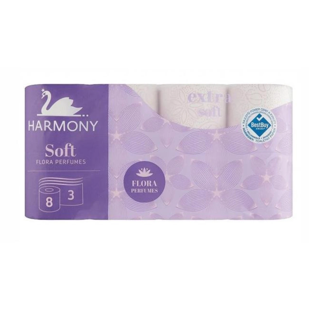 Toaletný papier 3-vrstvový Harmony Soft FLORA Parfumes biely, návin 16,8 m (8 ks) 