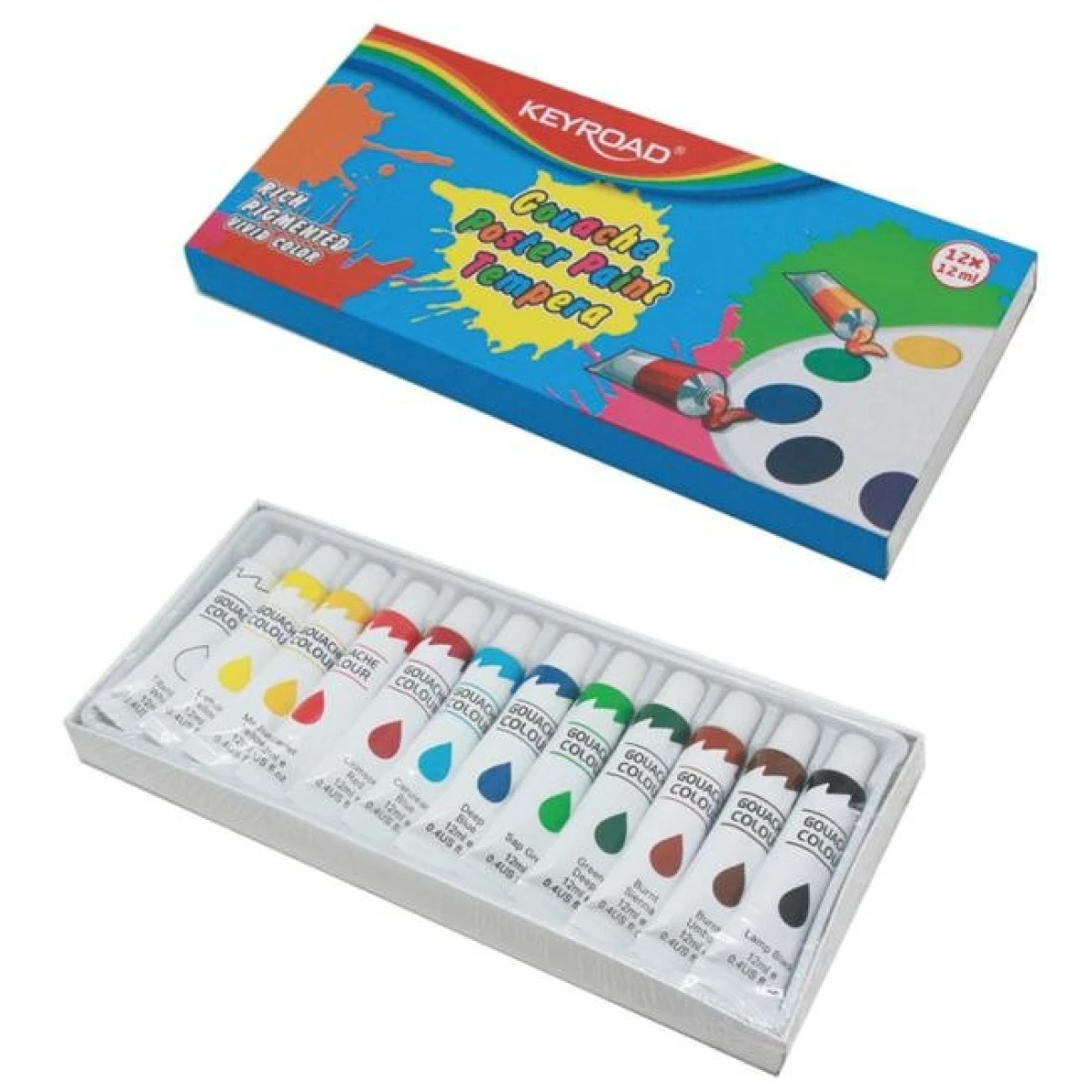 Temperové farby KEYROAD, 12x12ml, mix farieb 