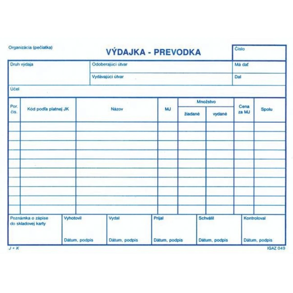 Výdajka - prevodka bez DPH, A5 