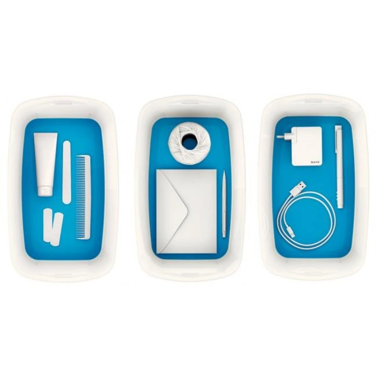 Úložný box s vekom Leitz MyBox, veľkosť S biela/modrá 