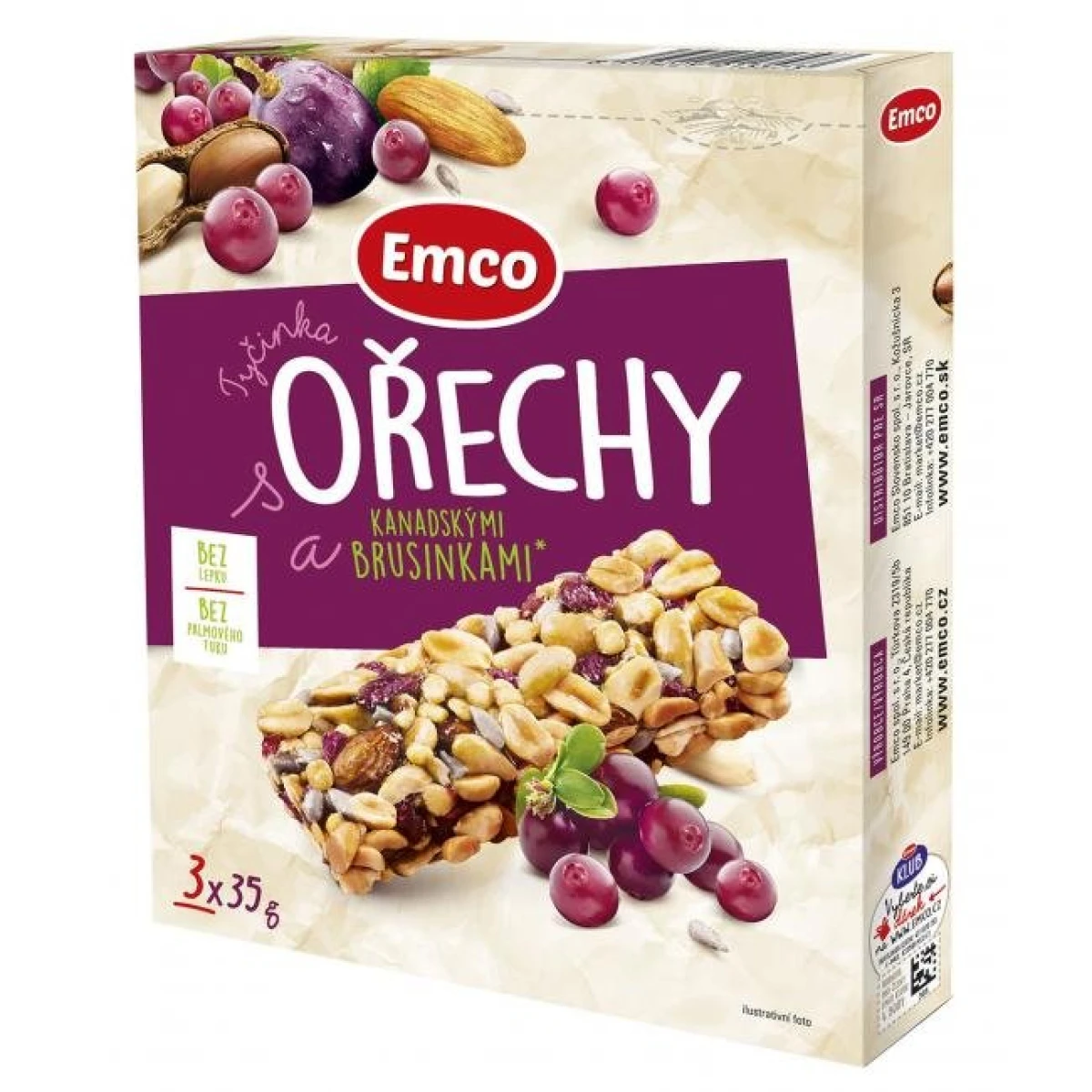 Tyčinka Emco s orechami a kanad. brusnicami 3 x 35 g 