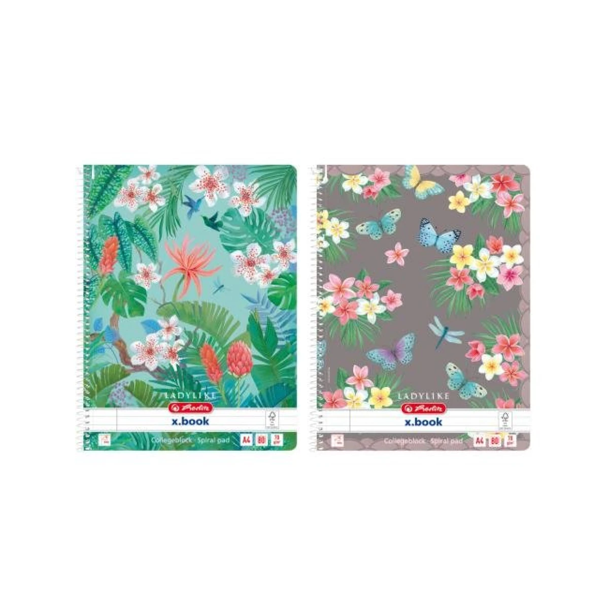Blok poznámkový Herlitz Ladylike A4, 80 listov, linajkový, Džungľa a Motýľ 