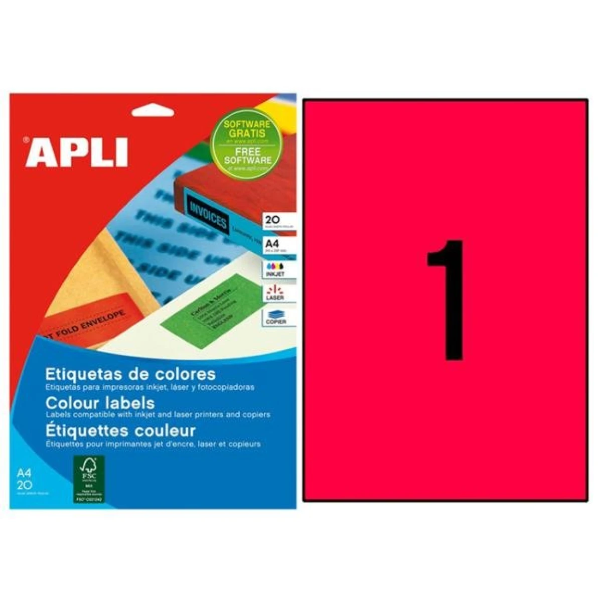 Etikety 210 x 297 mm červené, 20 hárkov 