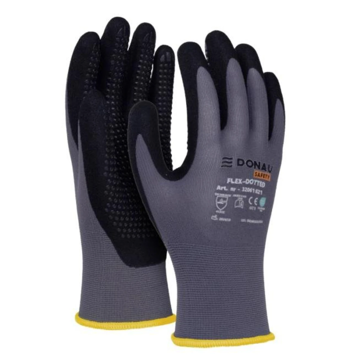 Rukavice pletené, polomáčané DONAU SAFETY Flex-Dotted, kat. II šedé veľ. 10 