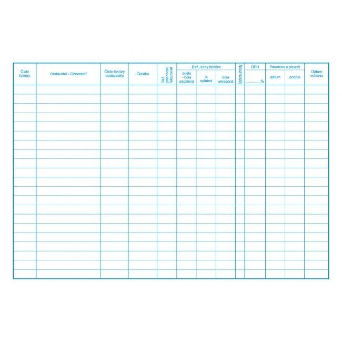 Kniha došlých a odoslaných faktúr, A4, 30 listov 