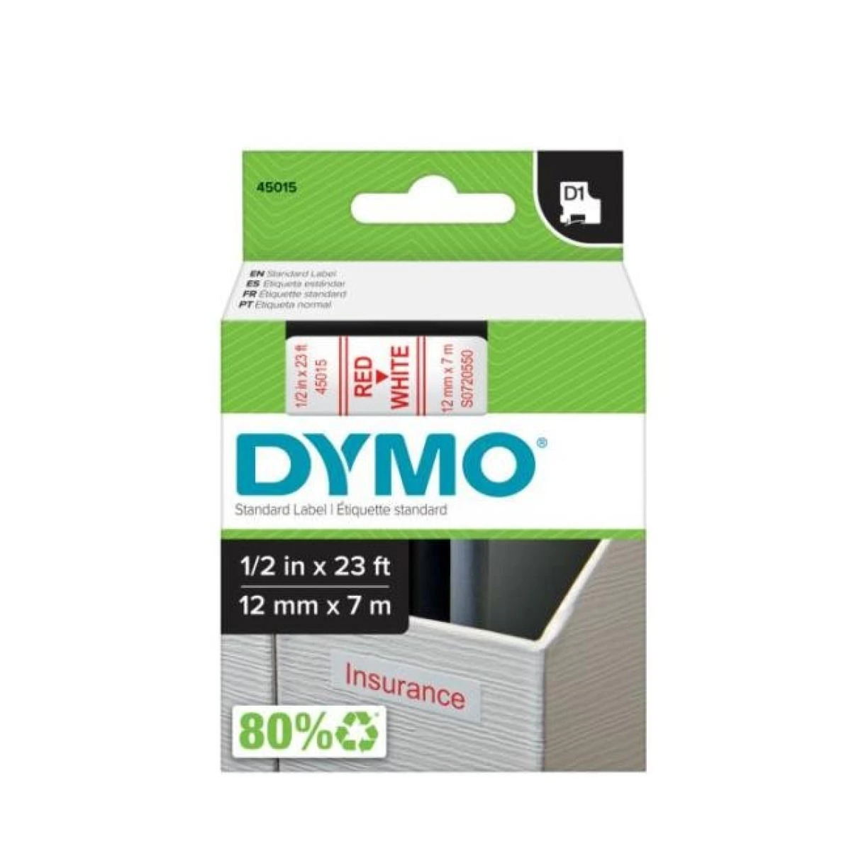 Samolepiaca páska Dymo D1 12 mm biela/červená 