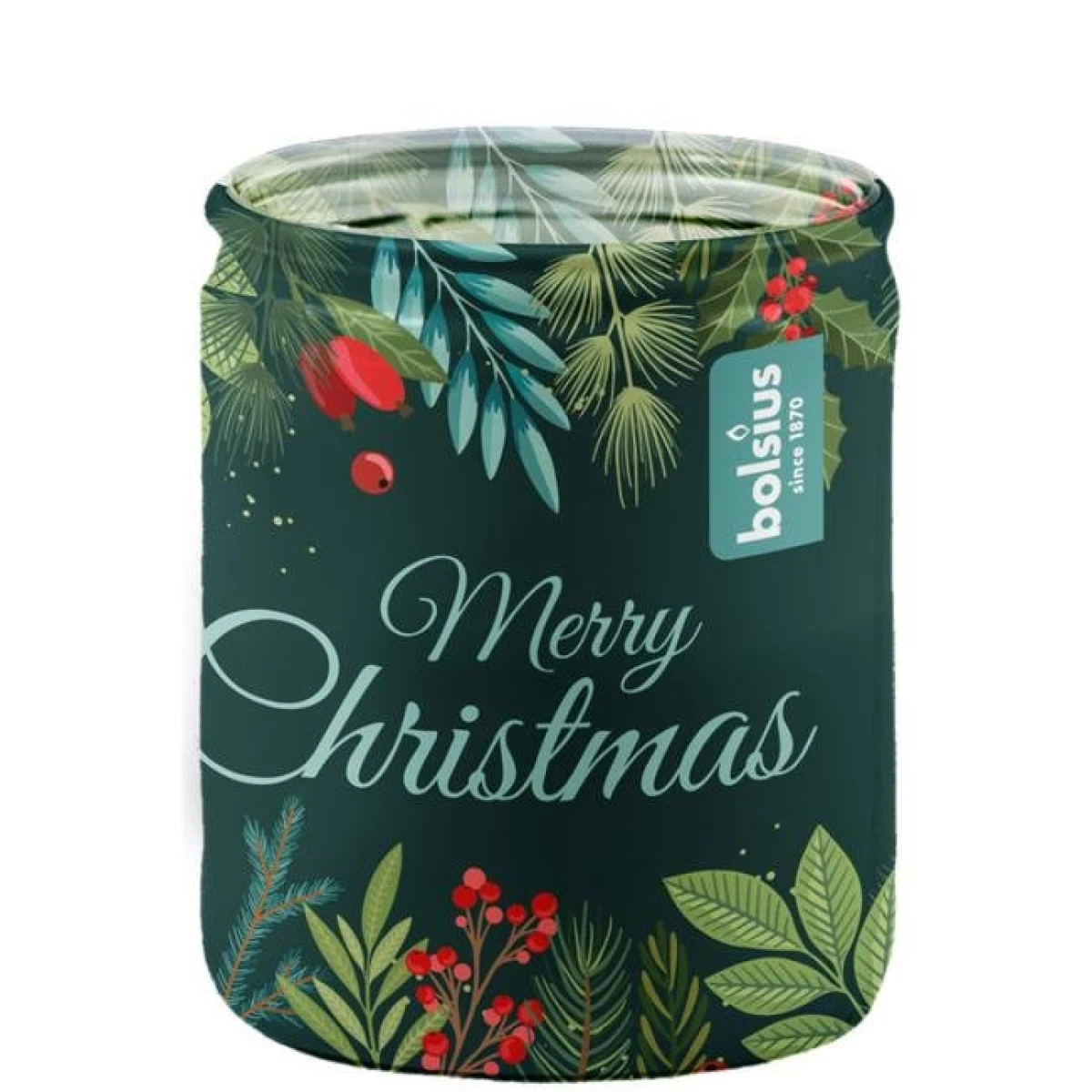 Bolsius Sklo 68x80 mm Veselé Vianoce, vonná sviečka 