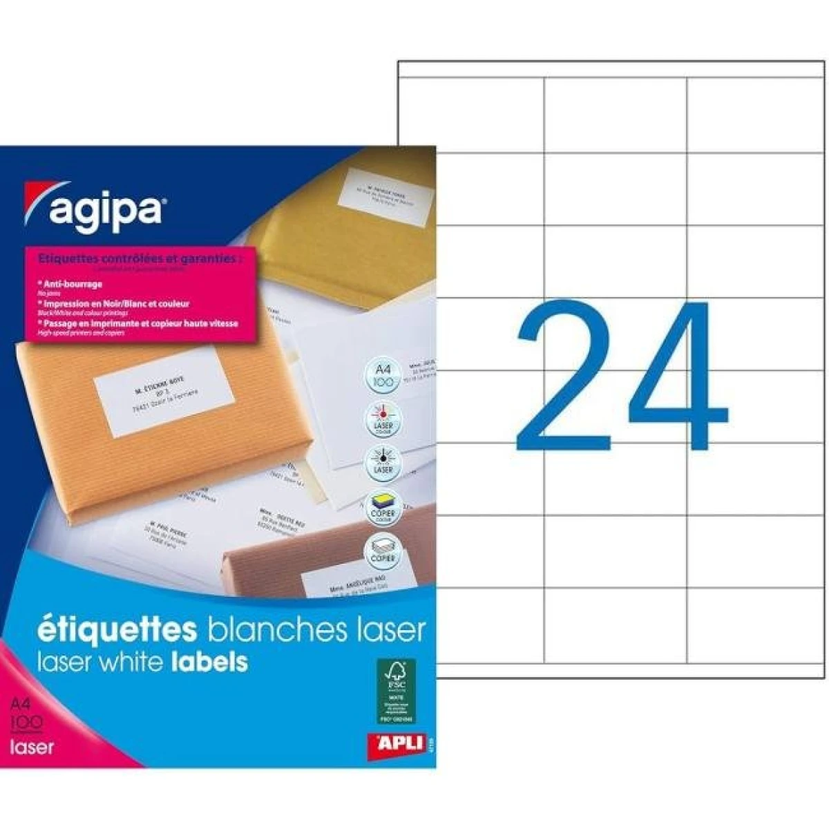 Etikety laser 70x35mm Agipa A4 100 hárkov 