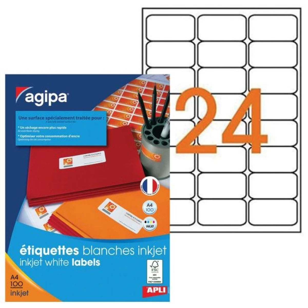 Etikety inkjet 63,5x33,9mm Agipa A4 100 hárkov 