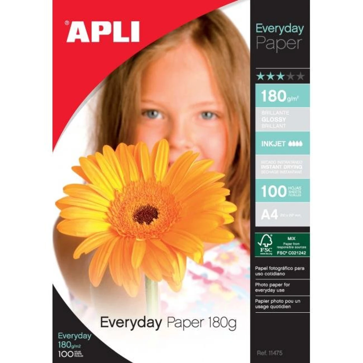 Fotopapier APLI, A4 Everyday, 180g, 100 hárkov 