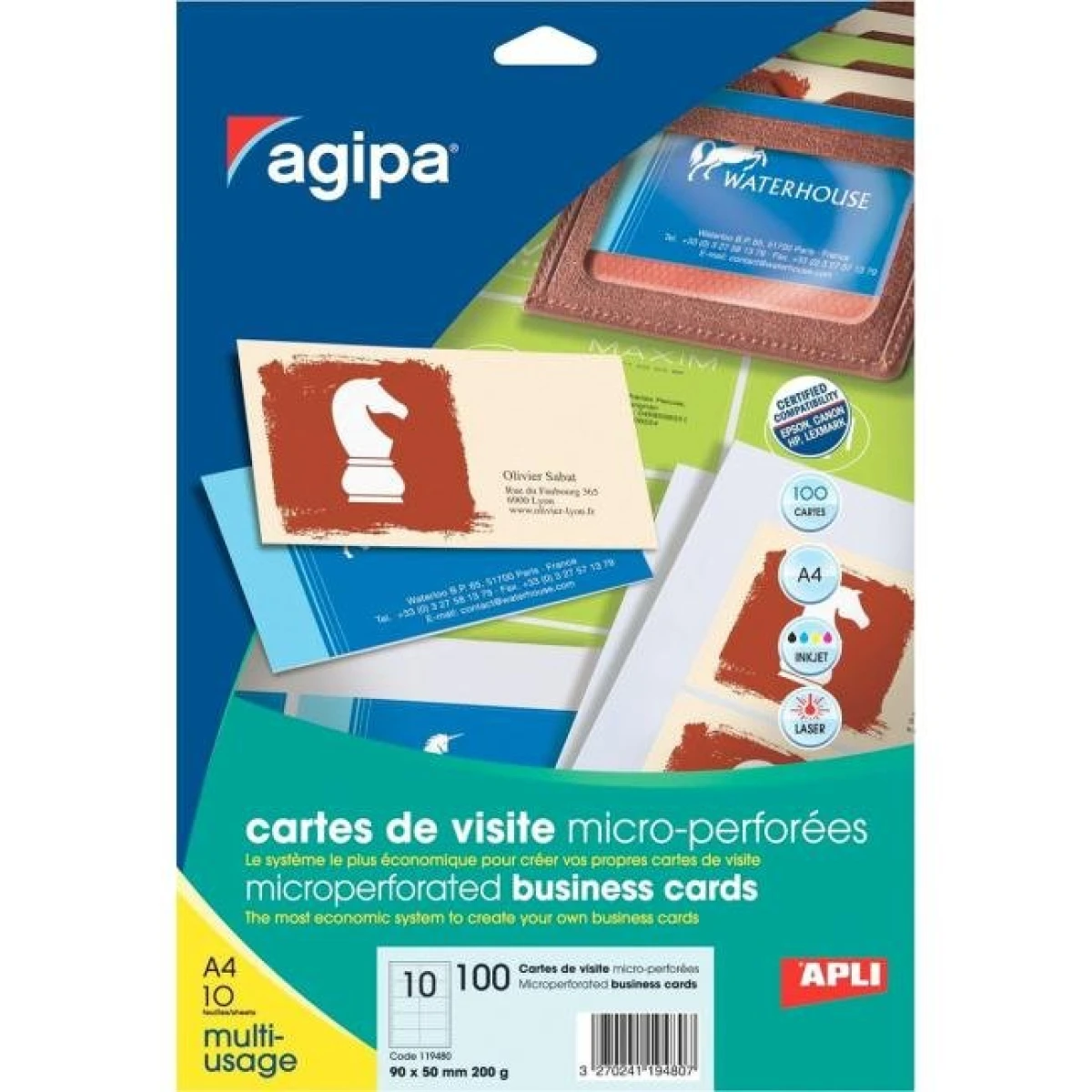 Vizitkový papier, 90x50mm, Agipa, A4, s mikroperforáciou, 200g, 10 hárkov 