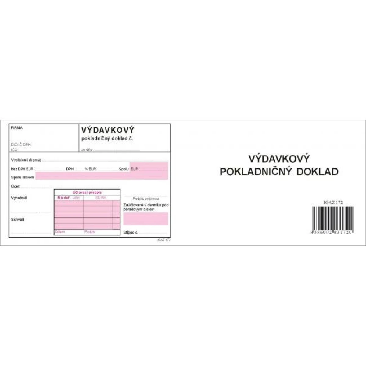 Výdavkový pokladničný doklad, A6, s DPH, samoprepis dvojfarebný 