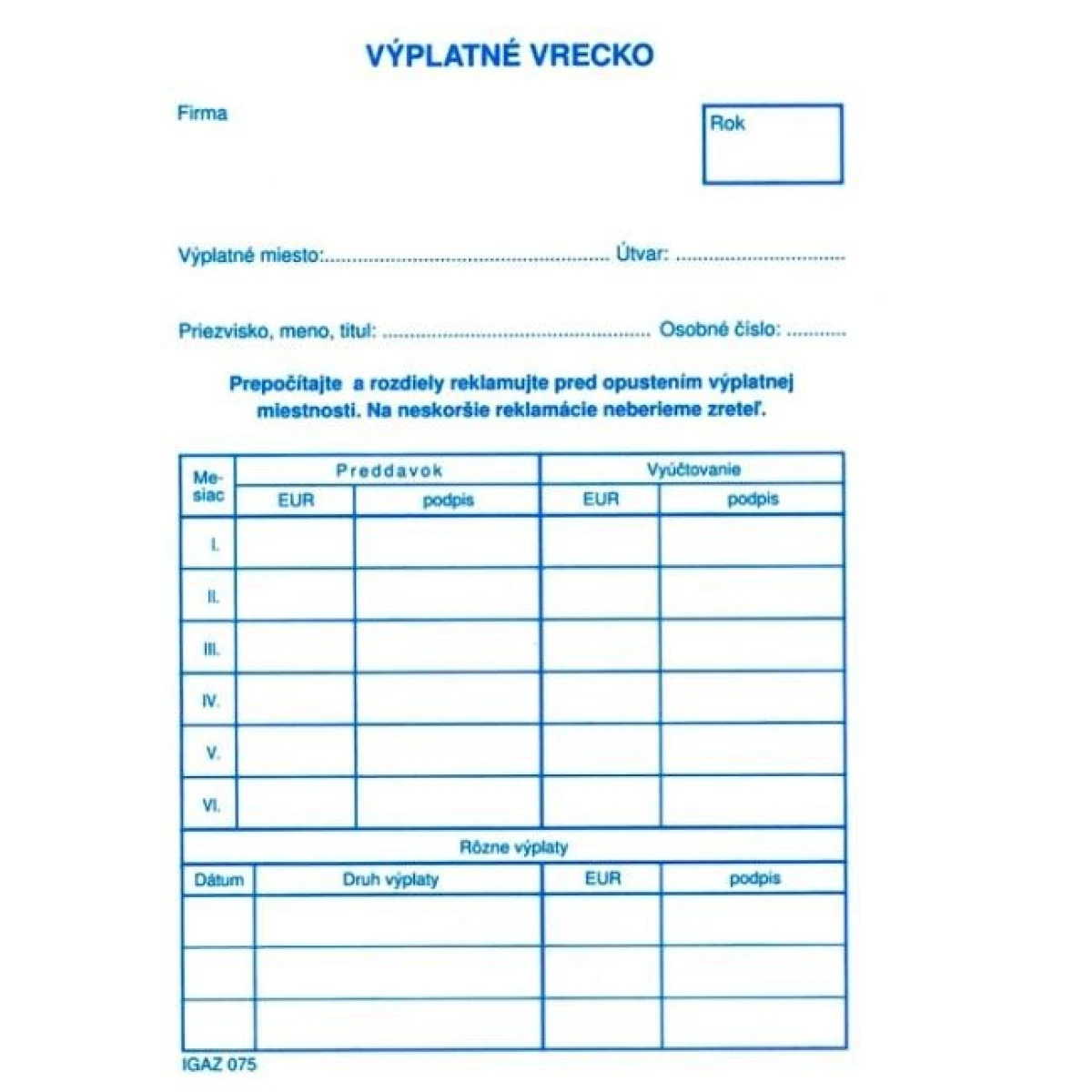 Výplatné vrecko, C6 