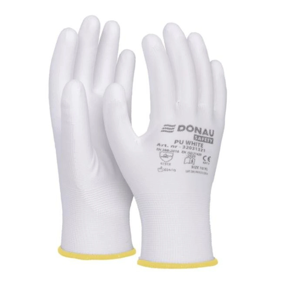 Rukavice pletené, polomáčané DONAU SAFETY PU kat. II biele veľ. 9 