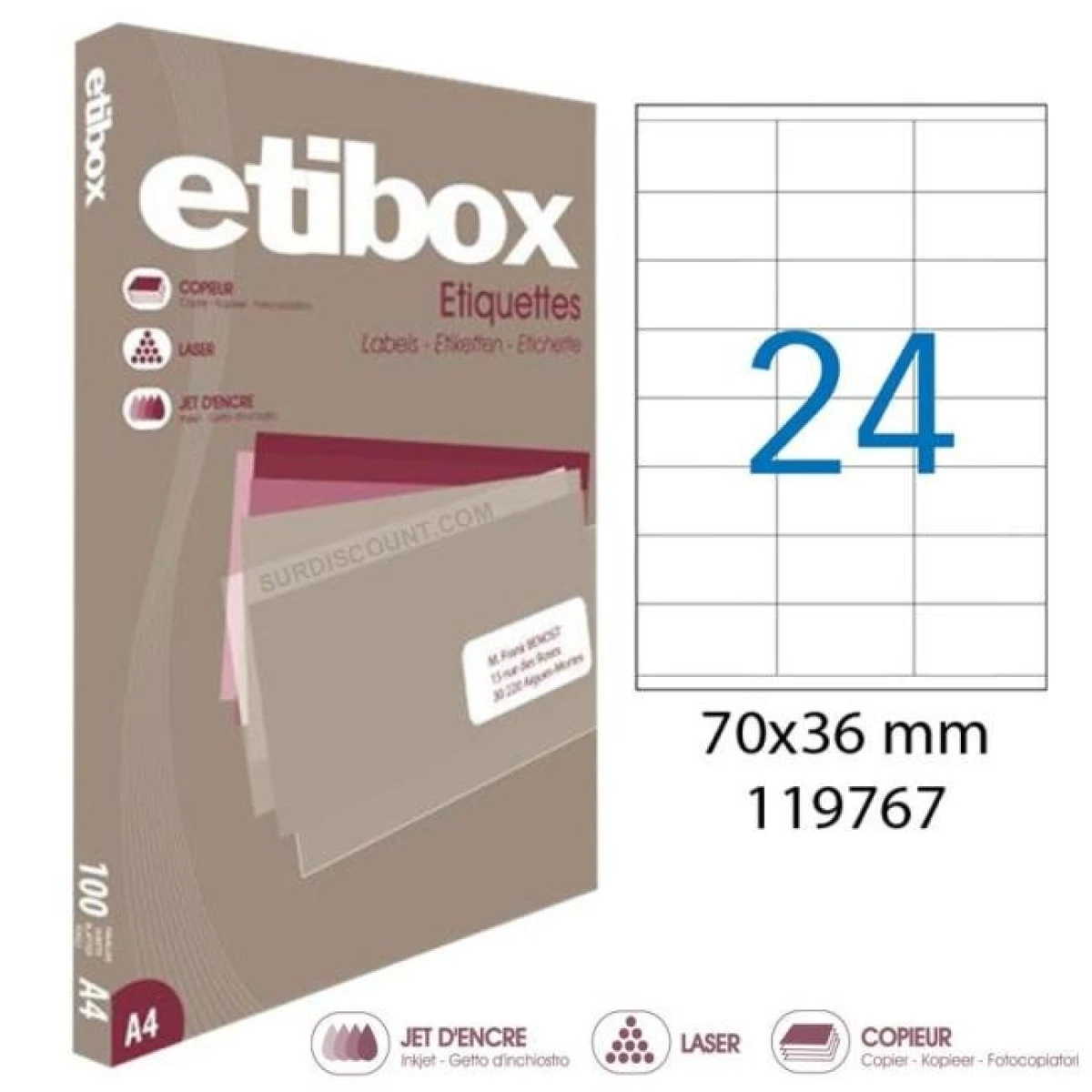 Etikety univerzálne 70x36mm Etibox A4 100 hárkov 