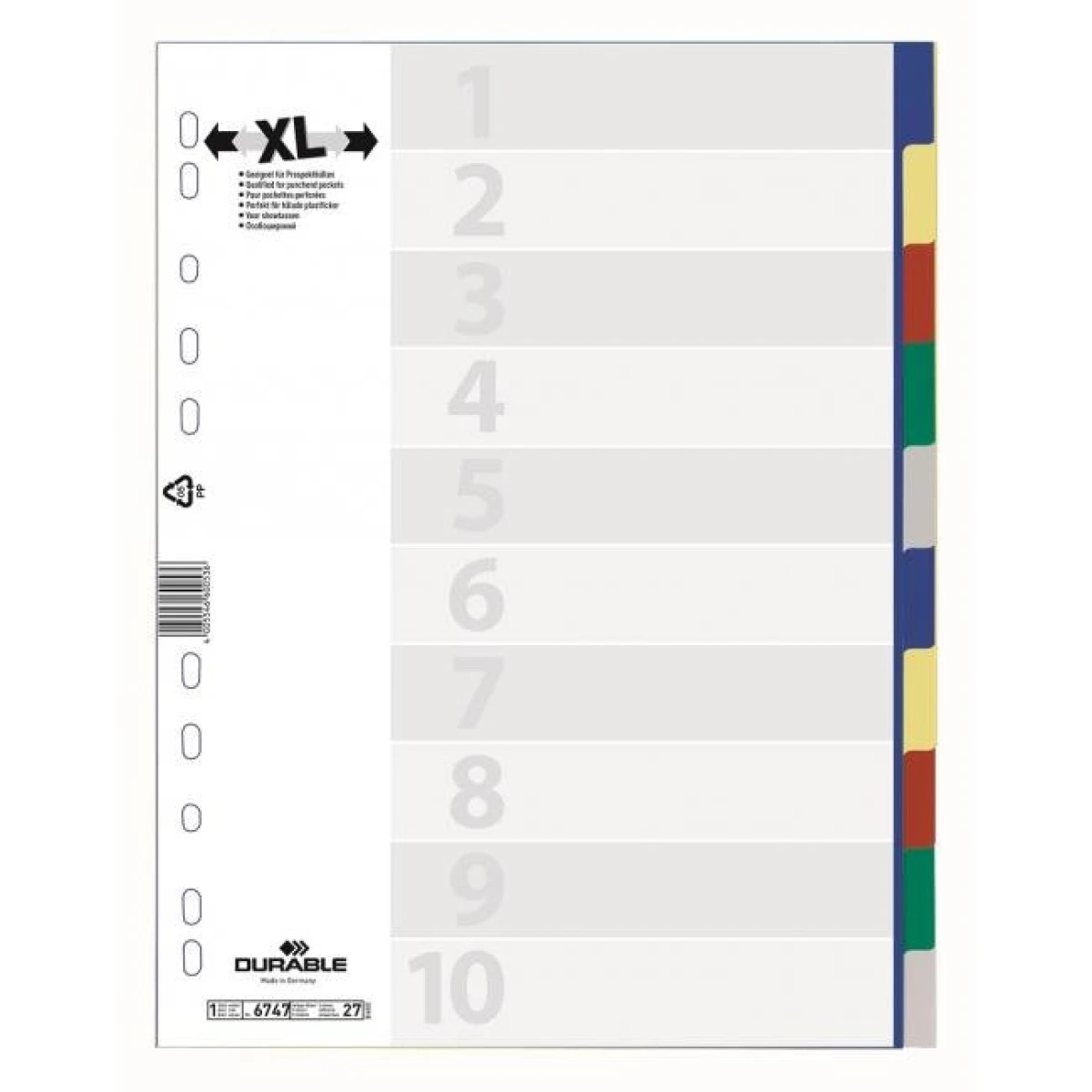 Plastový rozraďovač DURABLE 10-dielny maxi farebný 