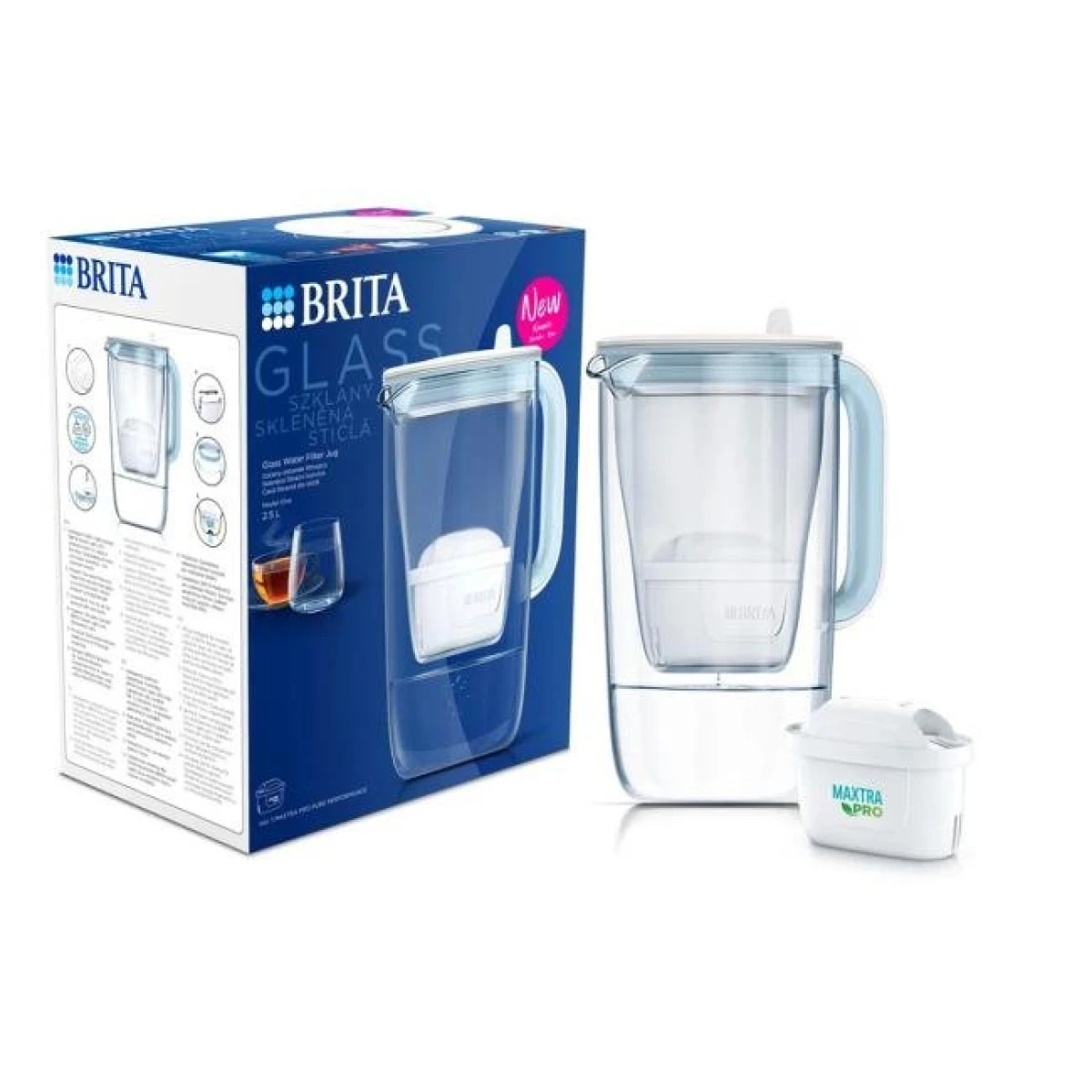 Filtračná kanvica Brita Glass Jug, 2,5 l, sklenená, svetlo modrá 