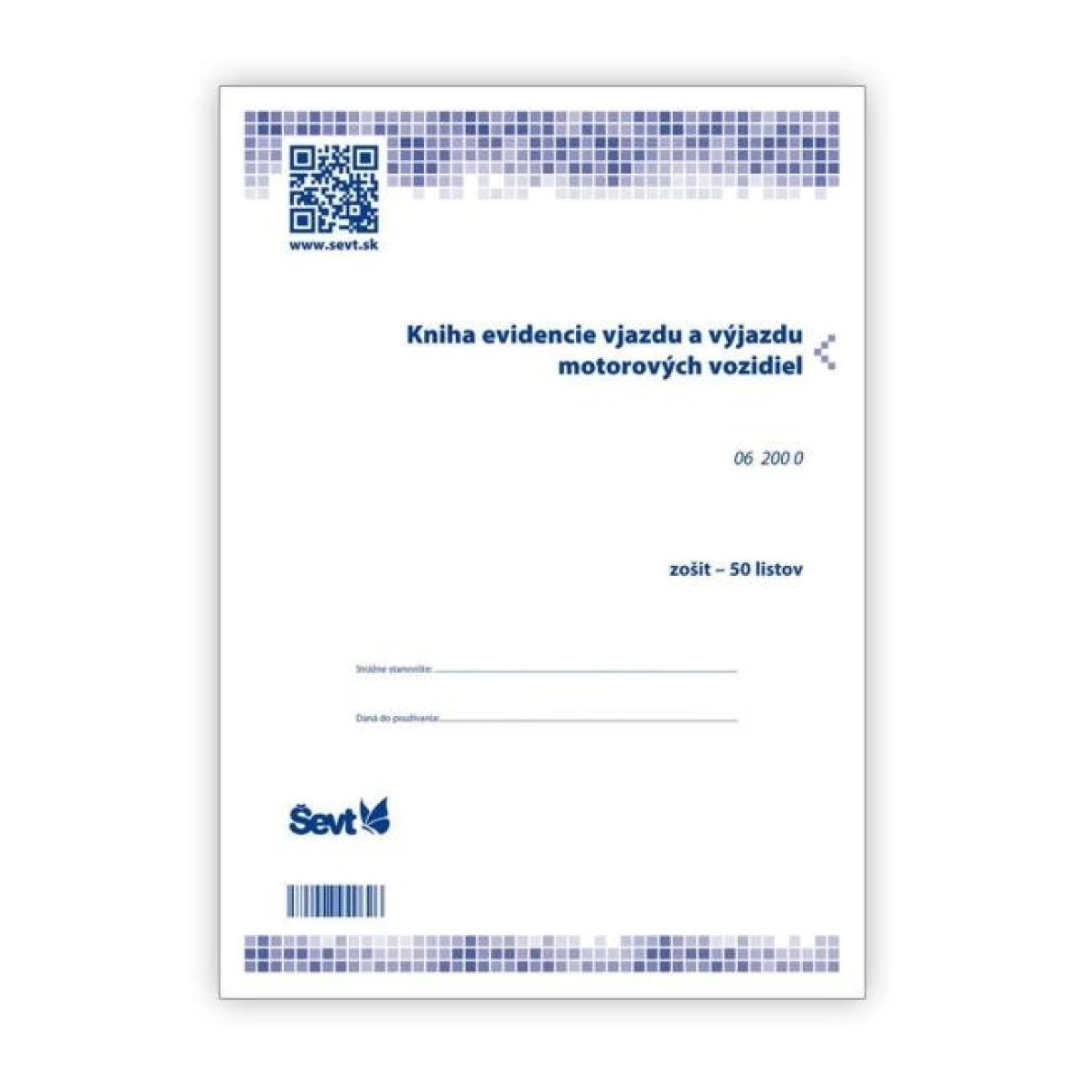 Kniha evidencie vjazdu a výjazdu motorových vozidiel, A4, 50 listov 