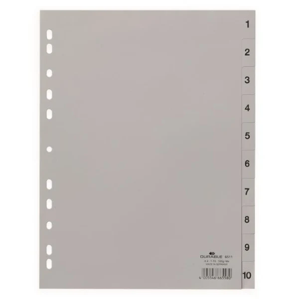 Plastový rozraďovač DURABLE 1-10 sivý 
