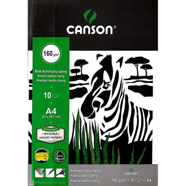 Farebné výkresy - blok A4 čierny, 10 hárkov, 160 g, `Šport` 