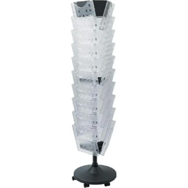 Otočný podlahový stojan Helit s 30 odkladačmi priehľadný 