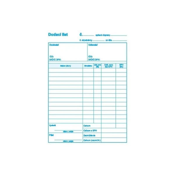 Dodací list s DPH, samoprepis, A4, 100 listov 