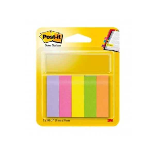 Záložky Post-it papierové, 15 x 50 mm, 100 lístkov, 5 bločkov/balenie 