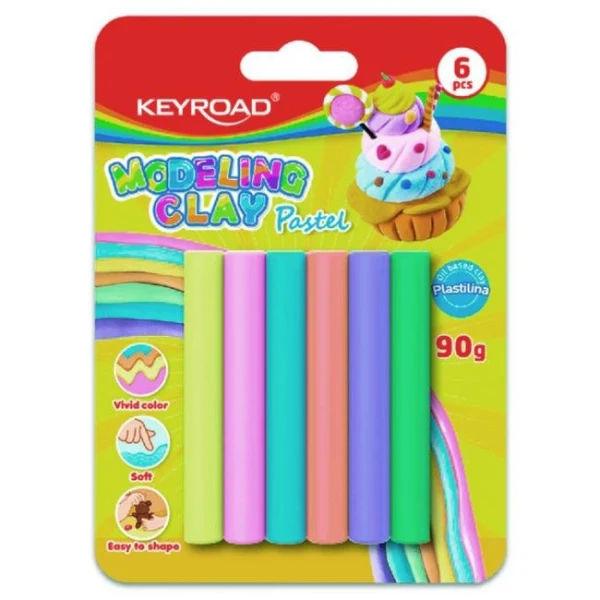 Plastelína KEYROAD pastel, blister 6 ks, mix farieb 