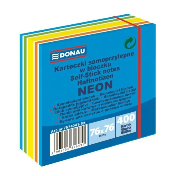 Bloček DONAU 76 x 76 mm, neónová modrá, 400 lístkov 