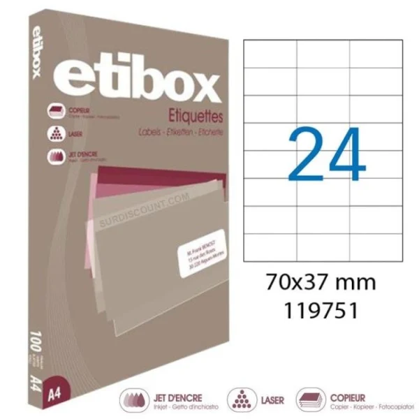 Etikety univerzálne 70x37mm Etibox A4 100 hárkov 