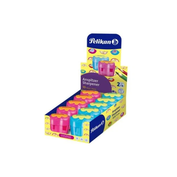 Strúhadlo Pelikan Flower plastové s 2 otvormi mix farieb modré ružové 