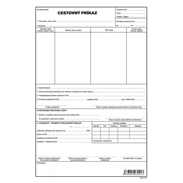 Cestovný príkaz, A4, 1000 listov 