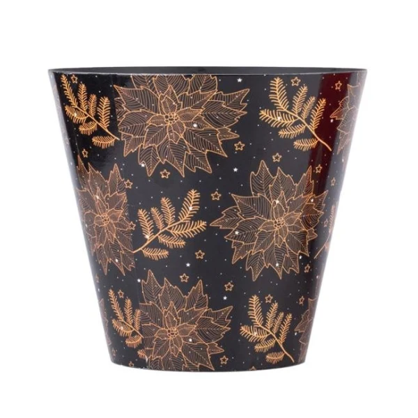 Kvetináč plastový 210x130x197 mm veľký s vnútornou úpravou motív vian. hviezdy, čierna, zlatá 