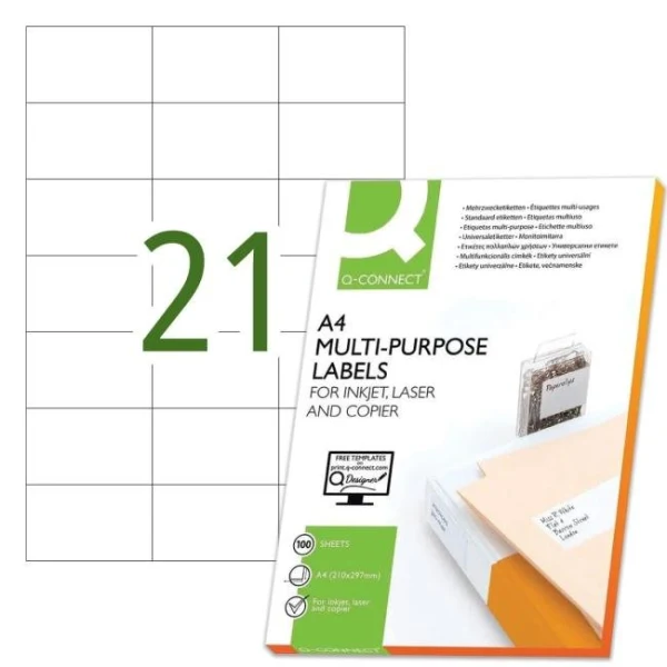 Etikety univerzálne 70x42,3mm Q- CONNECT A4 100 hárkov 