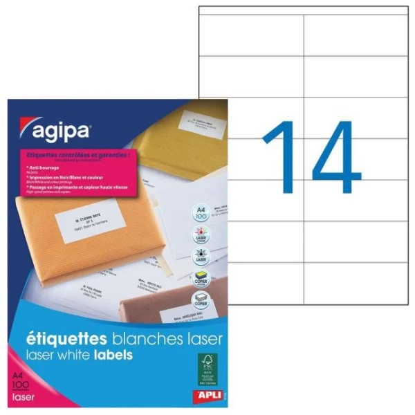 Etikety laser 105x42mm Agipa A4 100 hárkov 