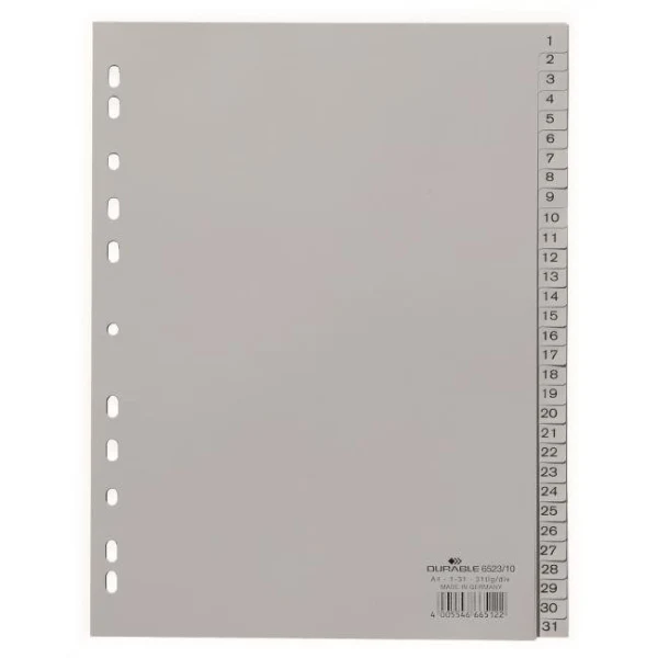Plastový rozraďovač DURABLE 1-31 sivý 