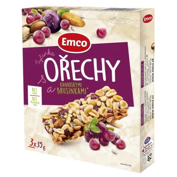 Tyčinka Emco s orechami a kanad. brusnicami 3 x 35 g 