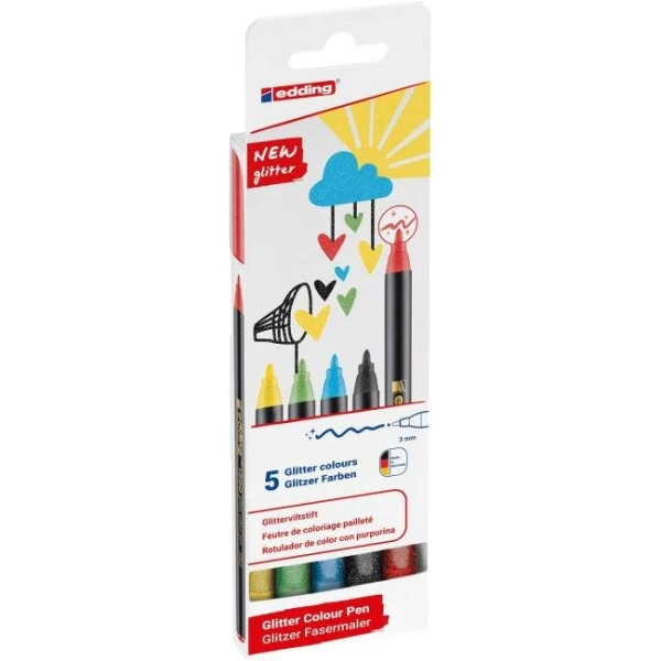 Sada popisovačov edding 1200/5S glitter,  základné farby 
