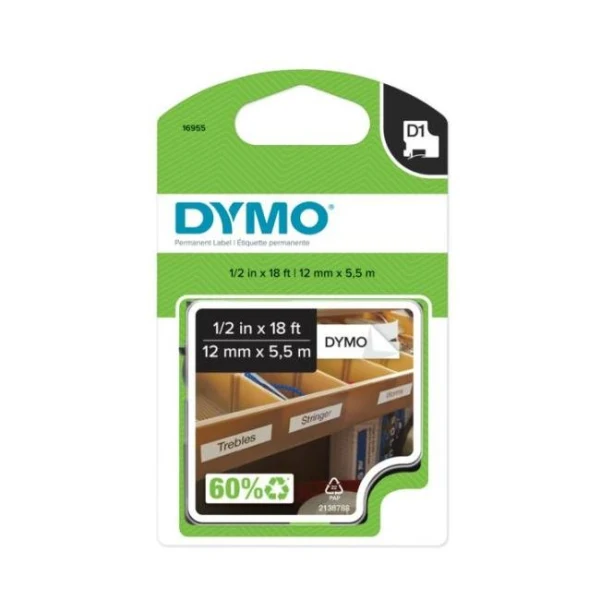 Permanentná vinylová páska Dymo D1 12 mm biela/čierna 