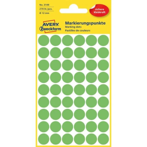 Etikety kruhové 12mm Avery neónovo zelené 